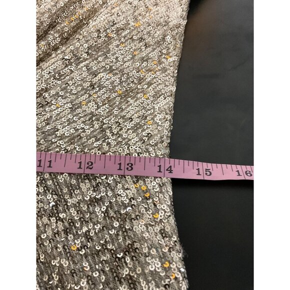 Eliza J Dress Long Sleeve V-Neck Diamond Panel Sequin Cocktail Dress Gold size 8 - Picture 8 of 11